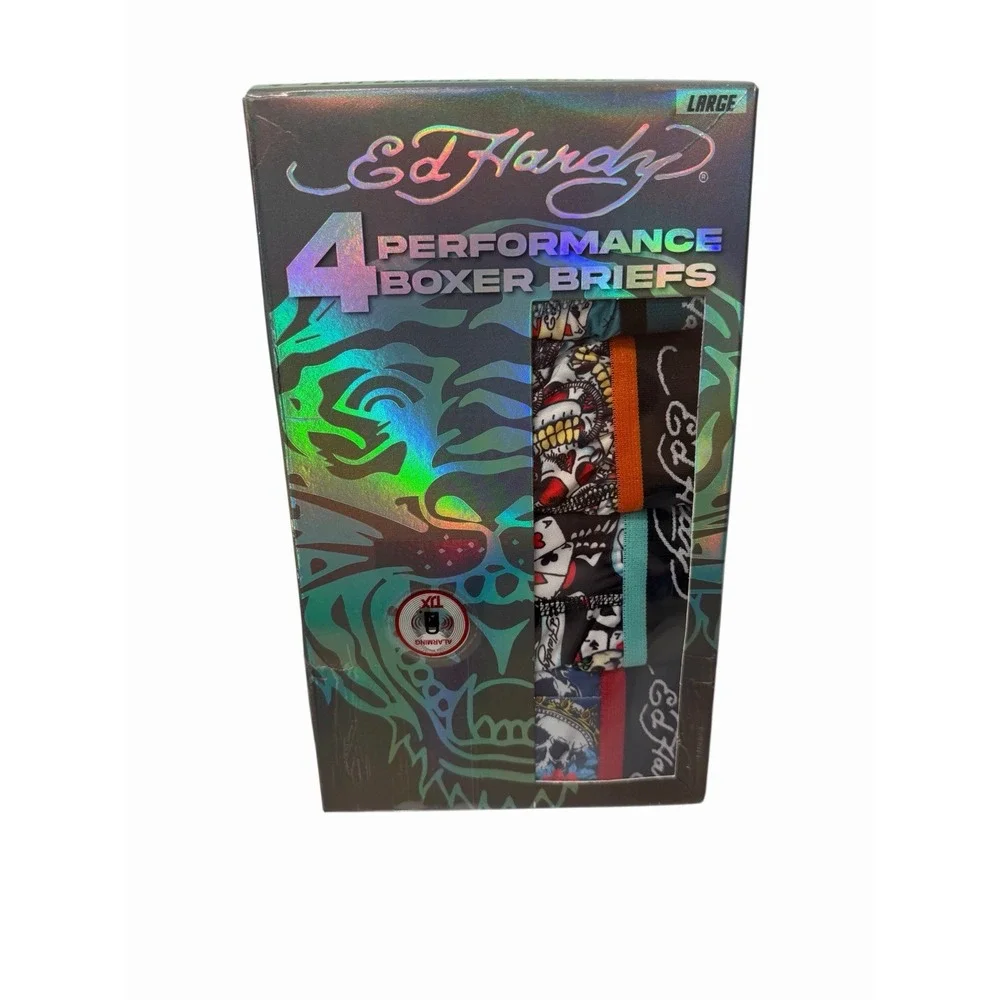 Ed Hardy Men's Performance Boxer Briefs 4-Pack Multicolor Size L NIB